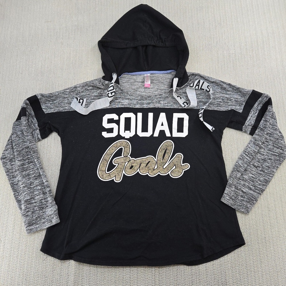 No Boundaries Hoodie Sweatshirt Women Extra Large Gray Black Squad Goals Graphic